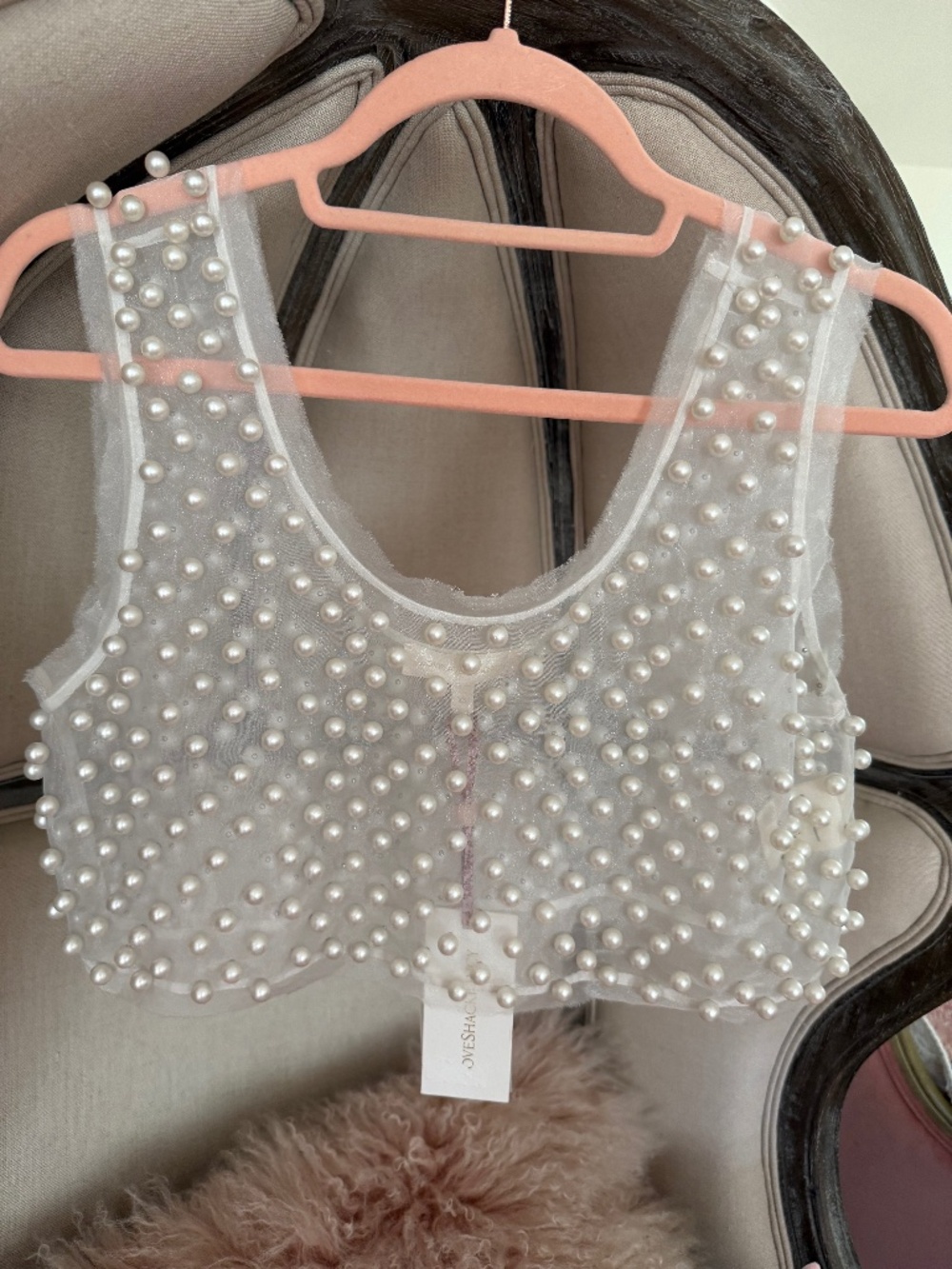 NWT LoveShackFancy Denita Top Pearl Embellished Ivory XS